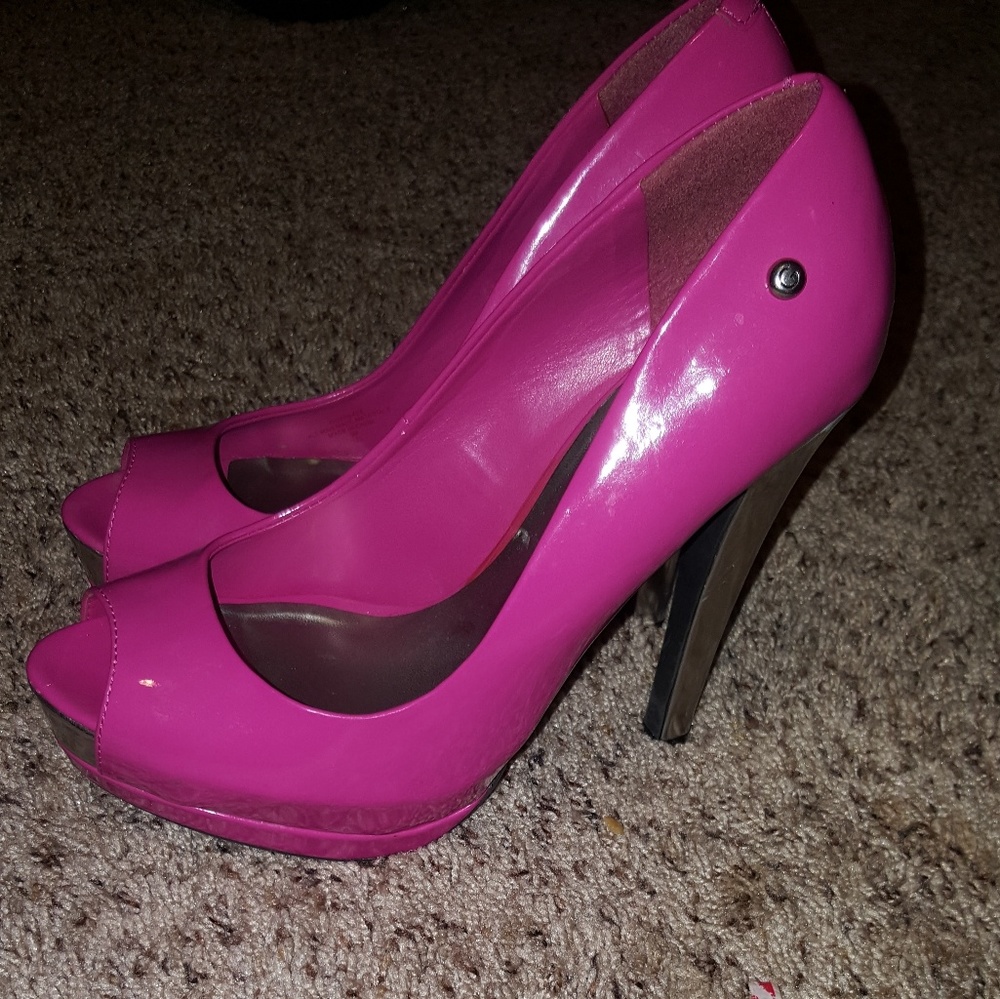 Fuchsia open toe high heels